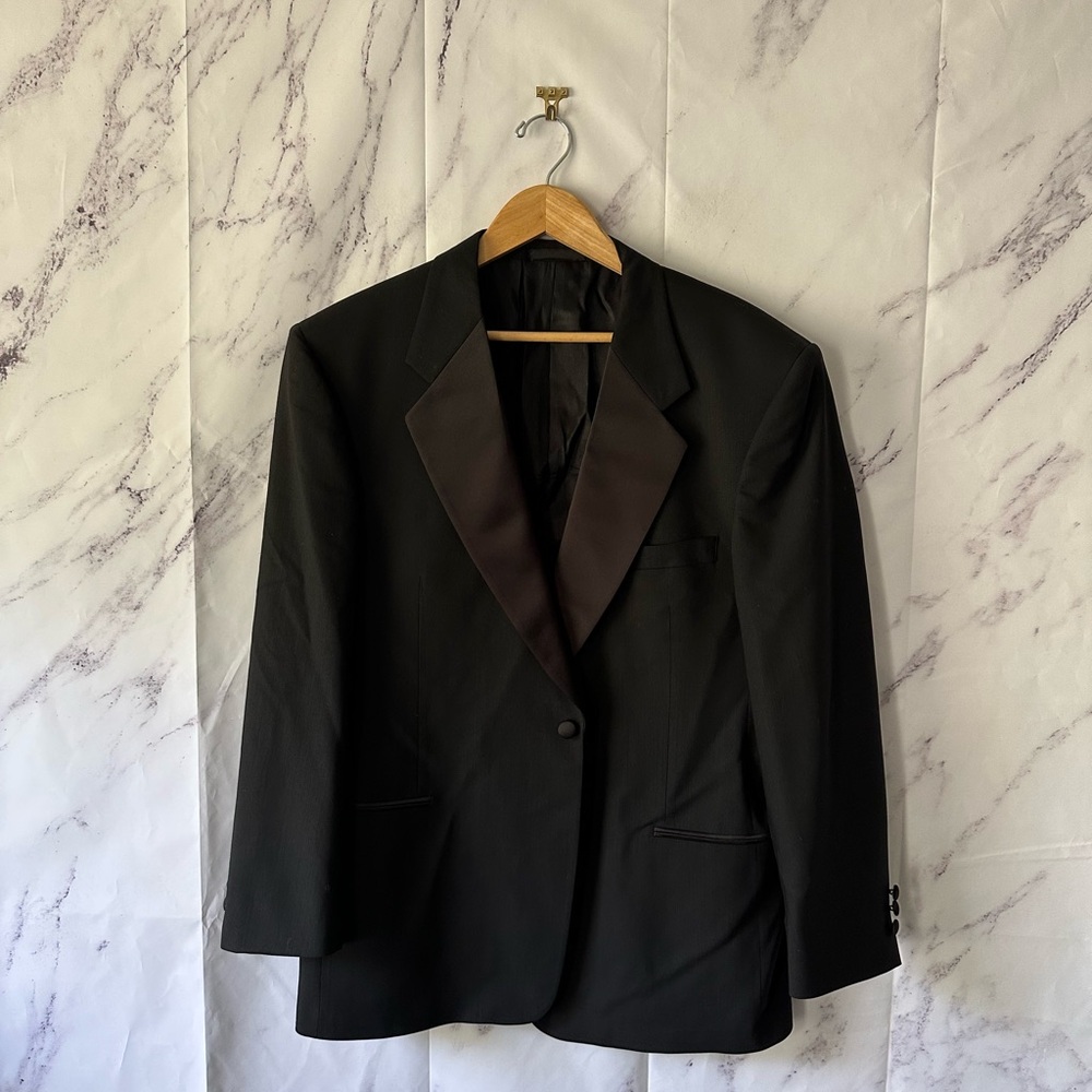 VINTAGE LOUIS ROTH TUXEDO BLAZER SPORT COAT BLACK MENS 43R MADE IN USA